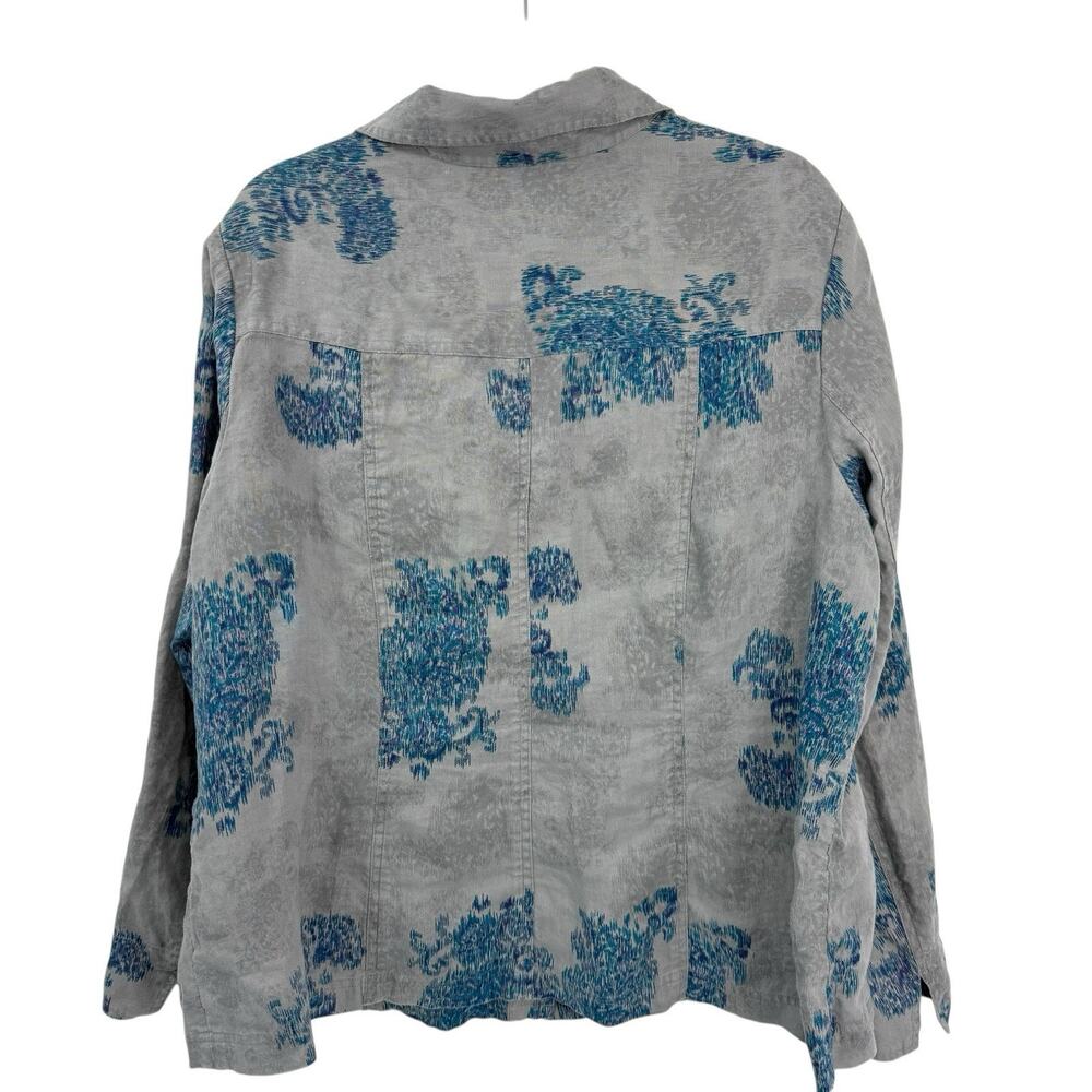 Coldwater Creek 20W Linen Shacket Blue Gray Watercolor Snap Shirt Jacket Boho - Picture 4 of 13